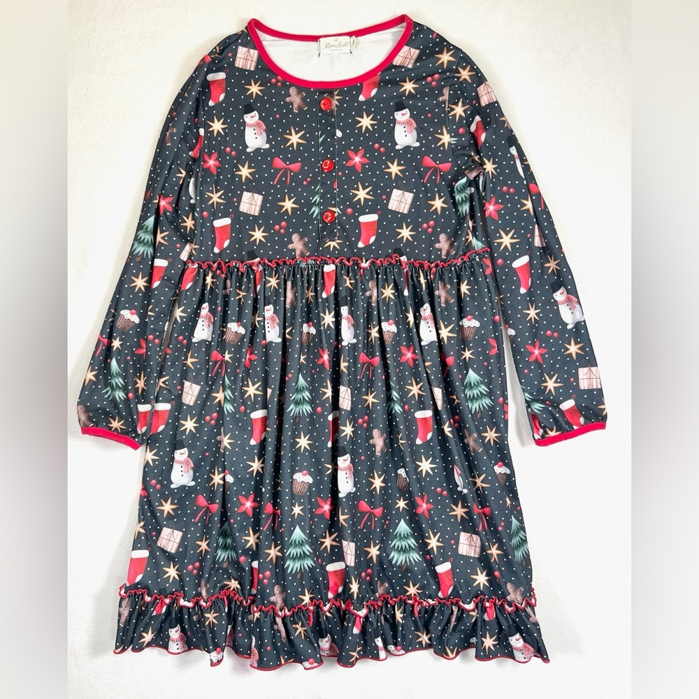MARIE NICOLE CLOTHING Girls' Christmas Pattern Button Up Dress Festive Size 5XL